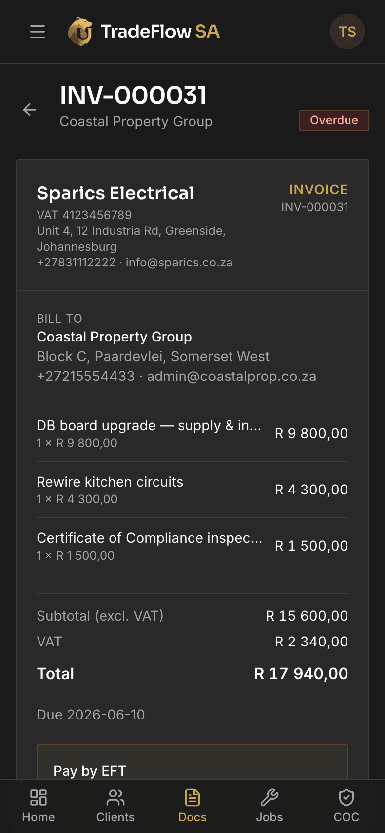 Invoice with EFT reference block